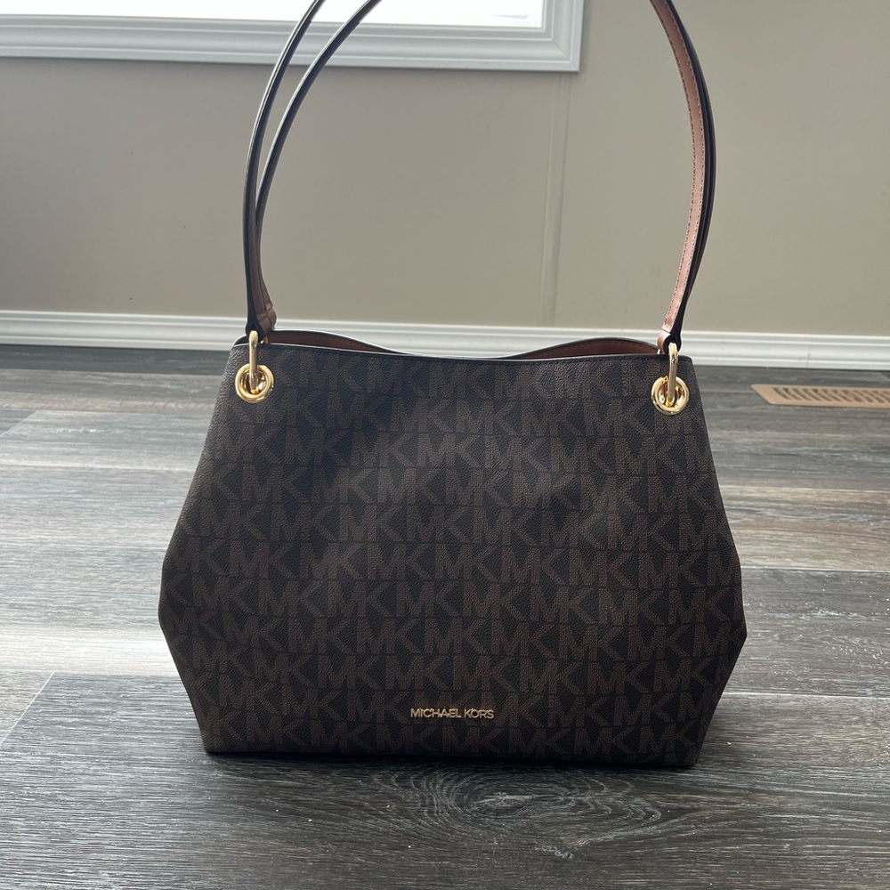 Michael Kors Raven Dark Brown Monogram Large Shoulder Tote